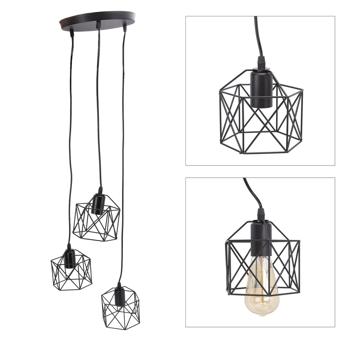 Antique Pendant Lampshade E27 3 Head Retro Unique Style Hanging Light Shade for Home Cafes 85‑240V