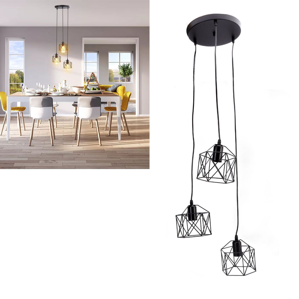 Antique Pendant Lampshade E27 3 Head Retro Unique Style Hanging Light Shade for Home Cafes 85‑240V