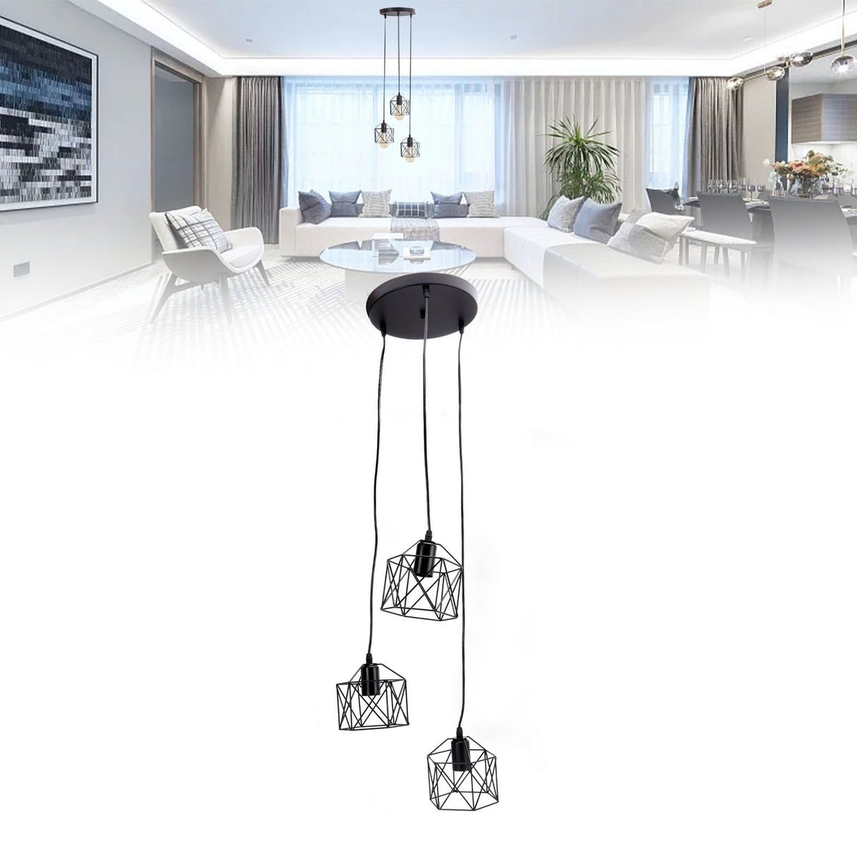Antique Pendant Lampshade E27 3 Head Retro Unique Style Hanging Light Shade for Home Cafes 85‑240V