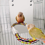 Bird Mirror Toy with Rope Mirror Perch Parrot Bite Toy Parrot Claw Perches Bird Cage Chew Toy - Close-Up Angle