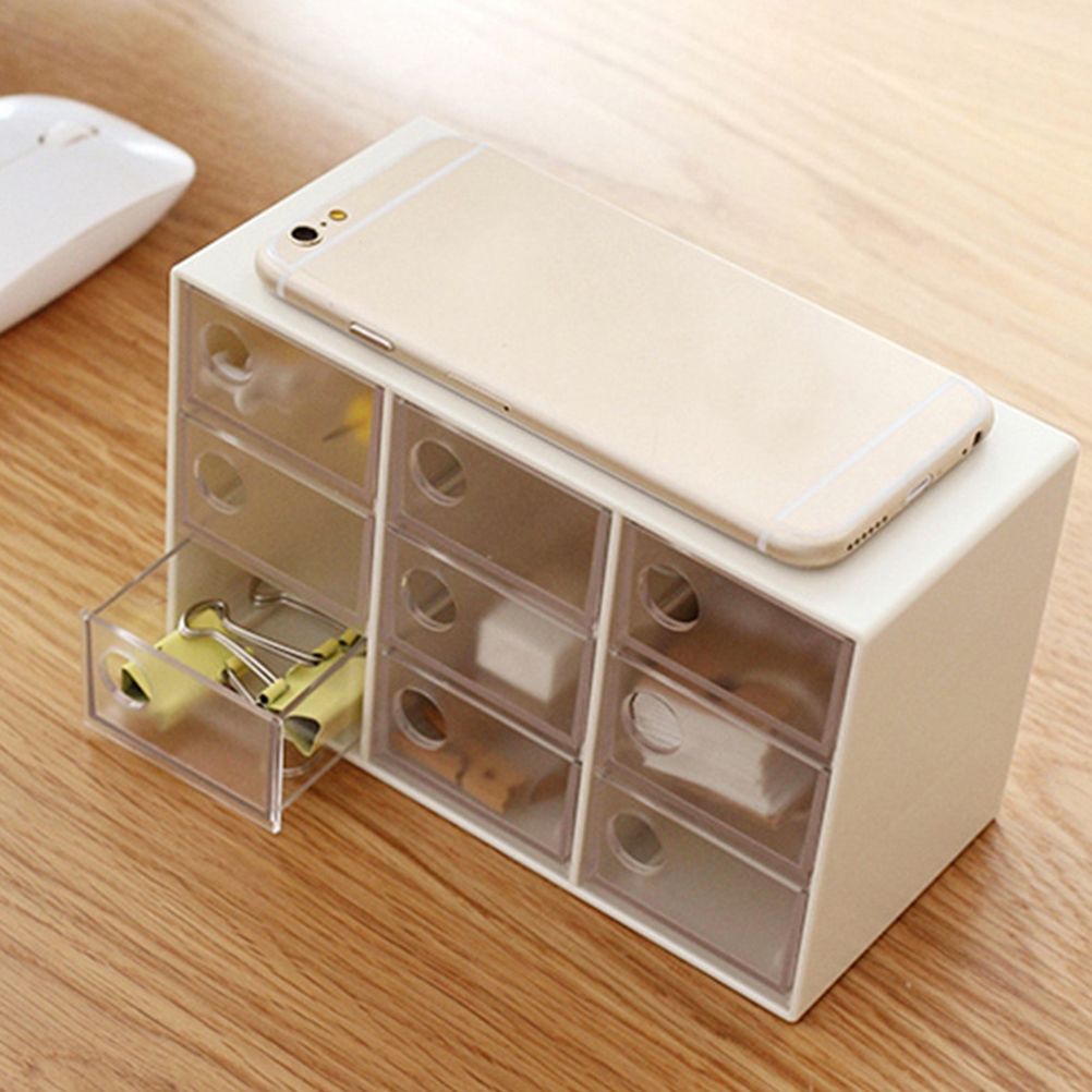 Mini 9 Grid Drawer Desk Storage Box Plastic Storage Organizer for Home Office