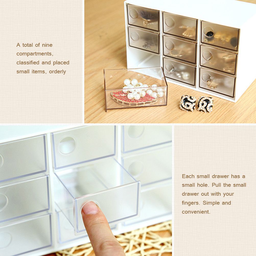 Mini 9 Grid Drawer Desk Storage Box Plastic Storage Organizer for Home Office