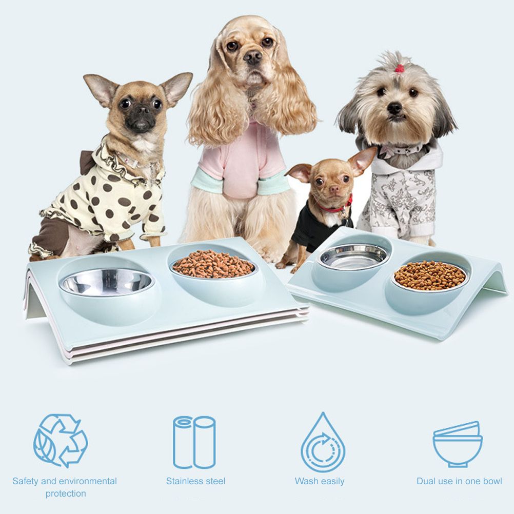 Double Bowls for Dog Stainless Steel Pet Bowl Splashproof Feeding Bowl for Pet
