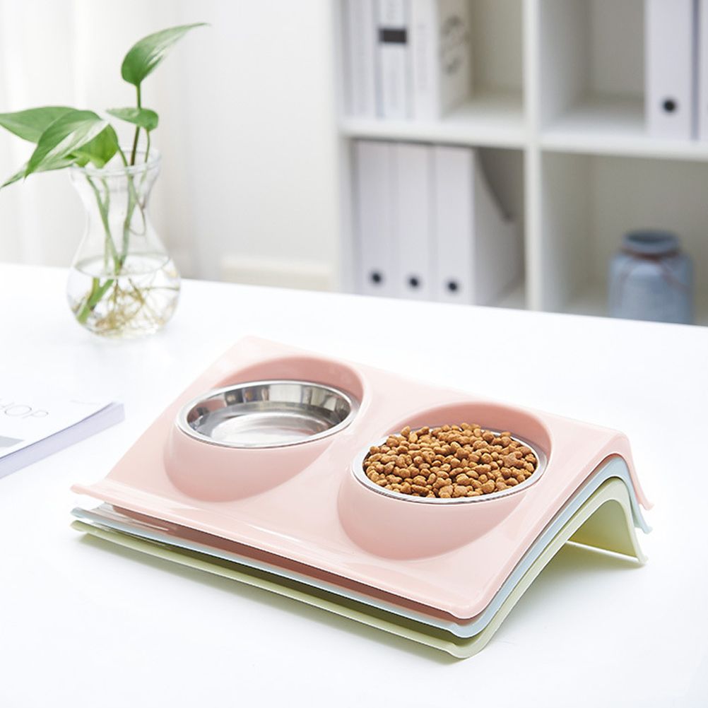 Double Bowls for Dog Stainless Steel Pet Bowl Splashproof Feeding Bowl for Pet