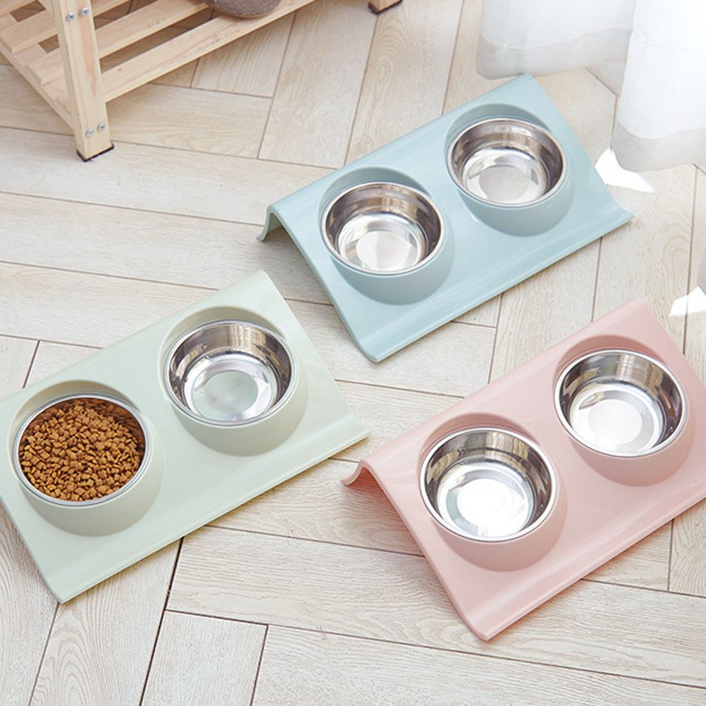 Double Bowls for Dog Stainless Steel Pet Bowl Splashproof Feeding Bowl for Pet