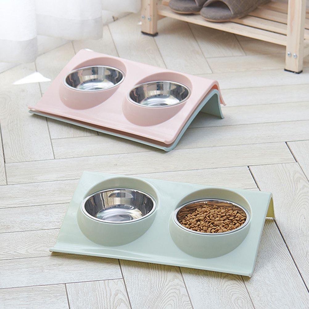 Double Bowls for Dog Stainless Steel Pet Bowl Splashproof Feeding Bowl for Pet