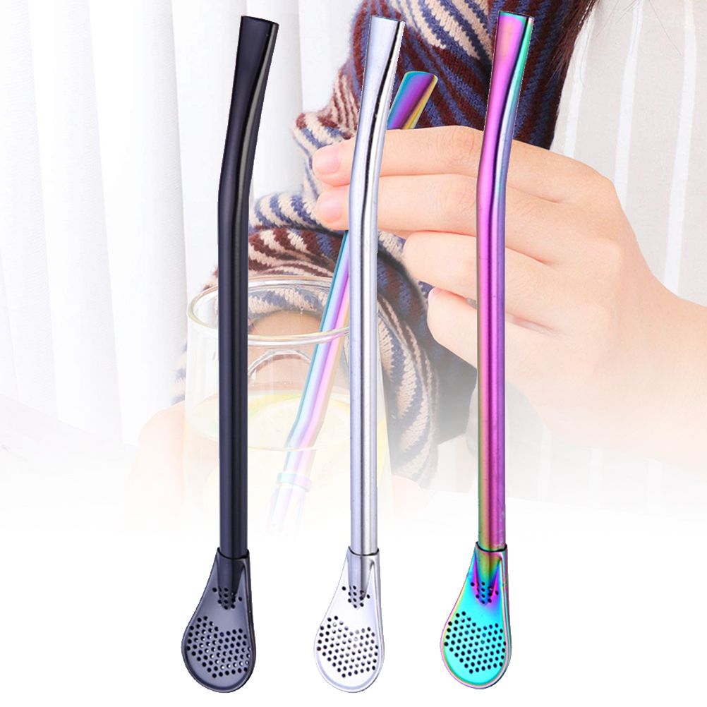 2 in 1 Stainless Steel Straw Spoon Stainless Steel Straw Mate Multifunctional Nontoxic Strainer Spoon