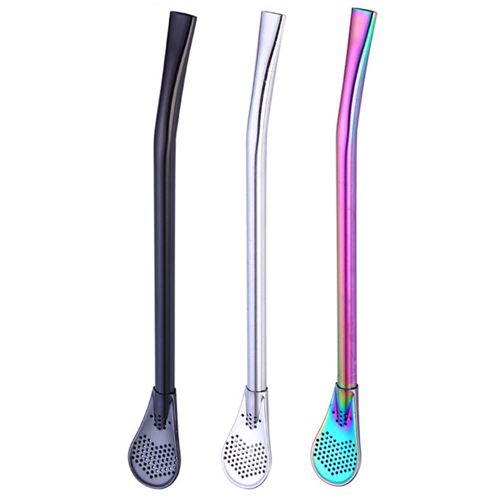 2 in 1 Stainless Steel Straw Spoon Stainless Steel Straw Mate Multifunctional Nontoxic Strainer Spoon