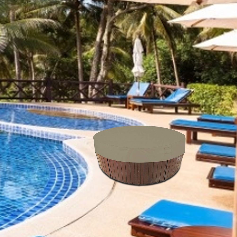 Round Hot Tub Cover Pool Dust Cover Bathtub Drawstring Oxford Cloth Cover for Outdoor Pool Brown