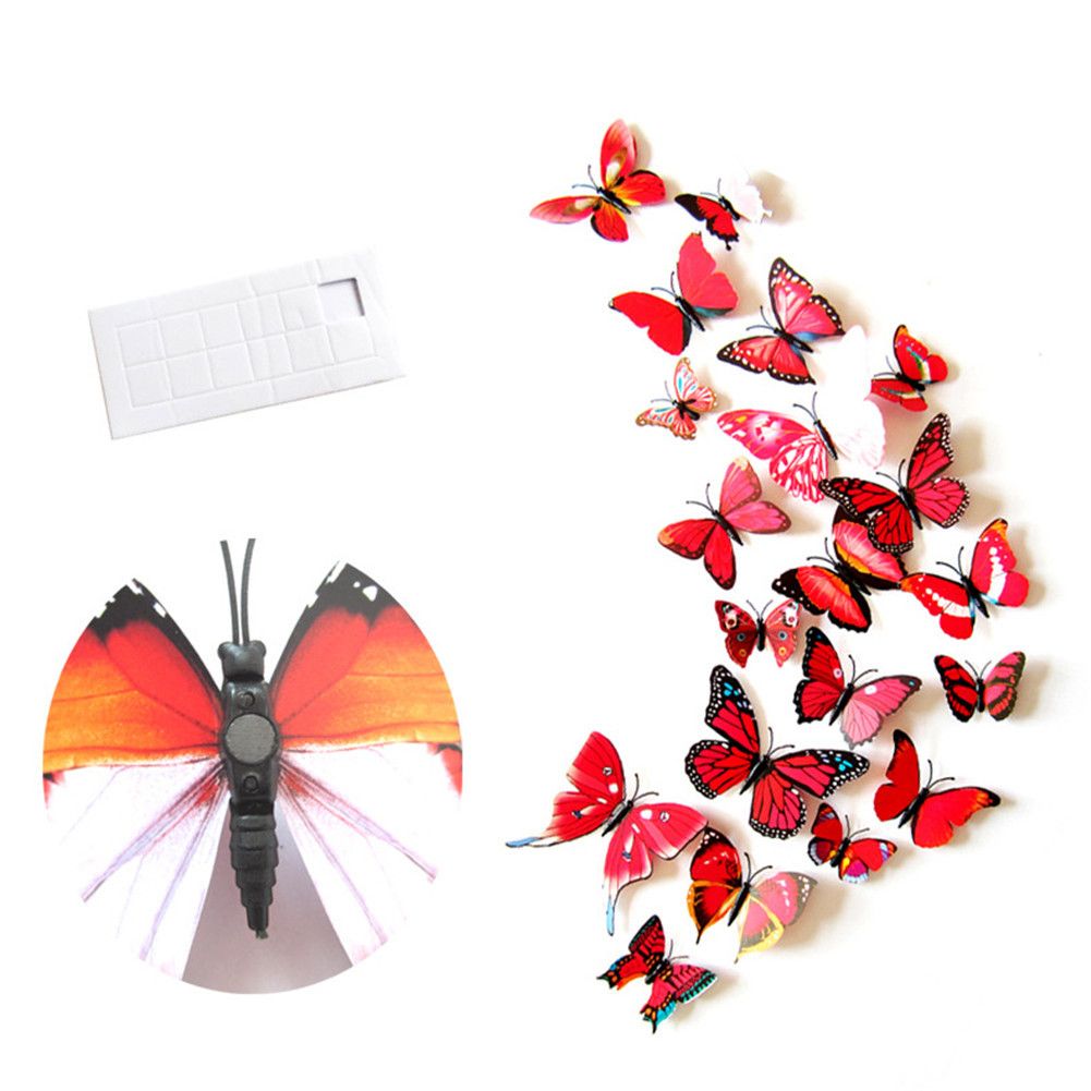 12Pcs 3D Stereoscopic Butterfly Wall Stickers Home Living Room Decor