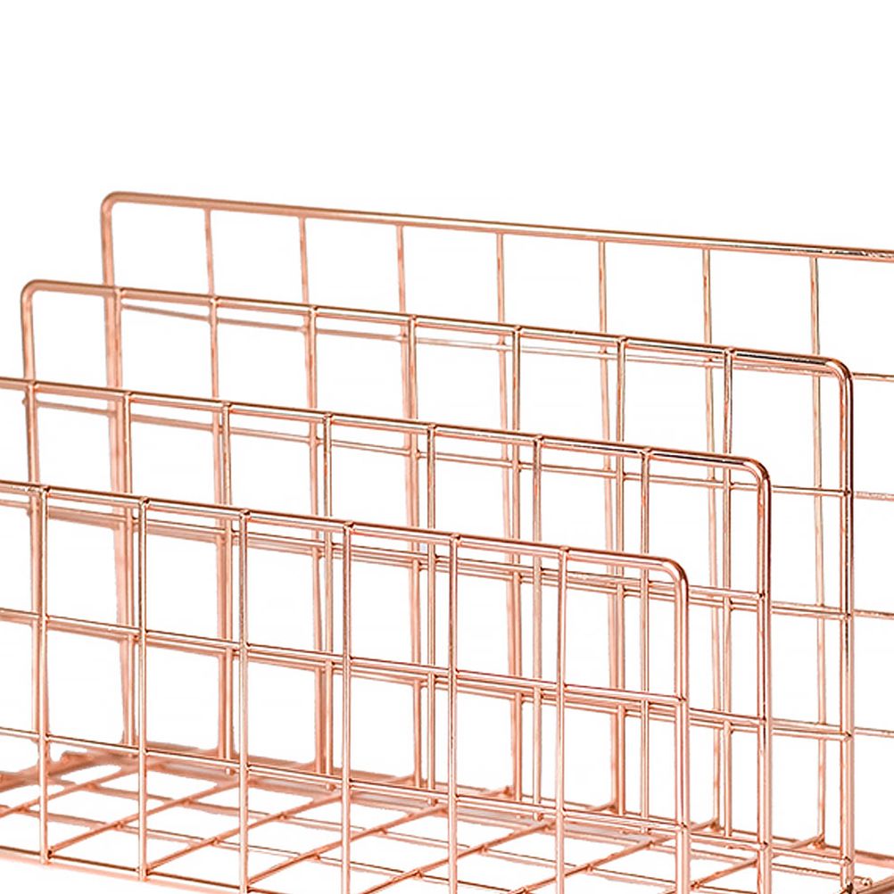 Letter Holder Iron Metal Three Grid Bookcase Holder Multifunctional File Sorter Organizer