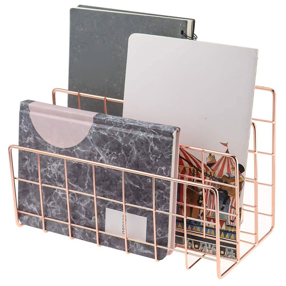 Letter Holder Iron Metal Three Grid Bookcase Holder Multifunctional File Sorter Organizer
