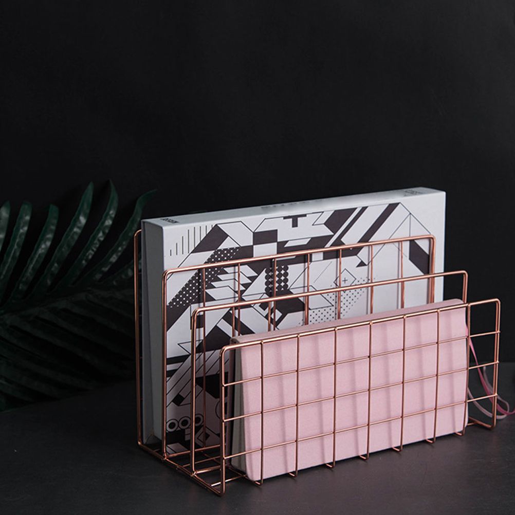 Letter Holder Iron Metal Three Grid Bookcase Holder Multifunctional File Sorter Organizer