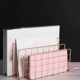 Letter Holder Iron Metal Three Grid Bookcase Holder Multifunctional File Sorter Organizer - Low Angle