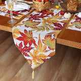 Fall Table Runner Holiday Table Runners for Dining Room Harvest Maple Leaf Table Runner for Fall Autumn and Thanksgiving Decorations - Top-Down View