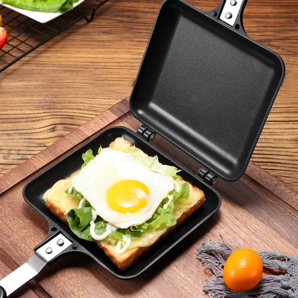 Aluminum Double Sided Frying Pan Dual Sided Sandwich Maker Pan with Handles Nonstick Griddle Pan Toast Pan