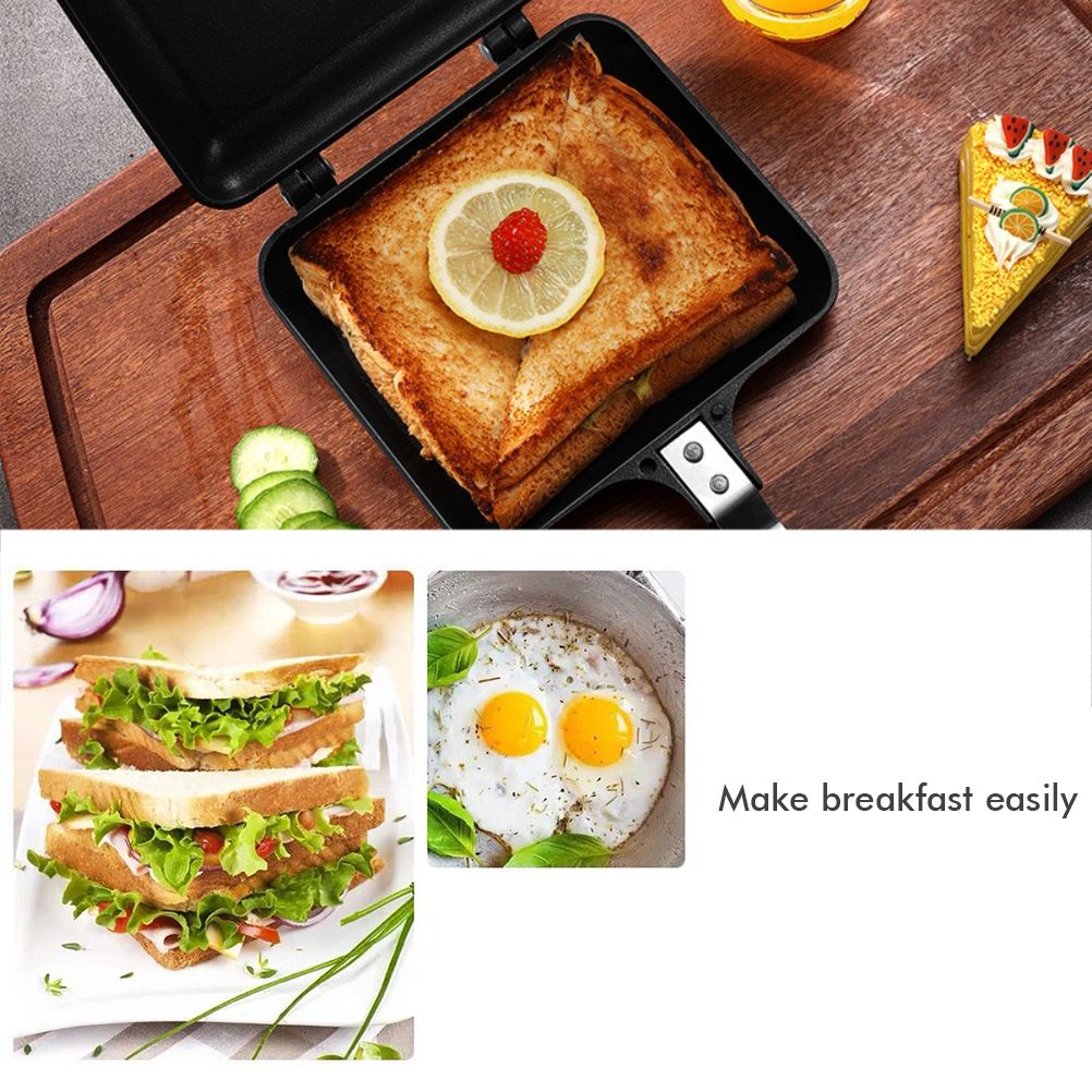 Aluminum Double Sided Frying Pan Dual Sided Sandwich Maker Pan with Handles Nonstick Griddle Pan Toast Pan