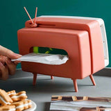 Retro Tissue Box Television Shaped Roll Paper Storage Container Built In Phone Holder - Front View