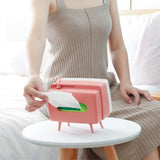 Retro Tissue Box Television Shaped Roll Paper Storage Container Built In Phone Holder