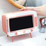 Retro Tissue Box Television Shaped Roll Paper Storage Container Built In Phone Holder - Top-Down View