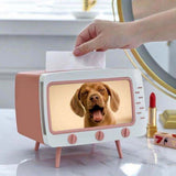 Retro Tissue Box Television Shaped Roll Paper Storage Container Built In Phone Holder - 45-Degree Angle