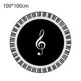 Musical Note Black White Piano Key Printed Round Carpets Area Rugs for Home Living Room Bedroom Floor Decoration - Top-Down View