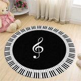 Musical Note Black White Piano Key Printed Round Carpets Area Rugs for Home Living Room Bedroom Floor Decoration - Side View