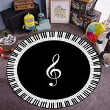 Musical Note Black White Piano Key Printed Round Carpets Area Rugs for Home Living Room Bedroom Floor Decoration - Top-Down View