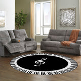 Musical Note Black White Piano Key Printed Round Carpets Area Rugs for Home Living Room Bedroom Floor Decoration - Rear View