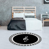 Musical Note Black White Piano Key Printed Round Carpets Area Rugs for Home Living Room Bedroom Floor Decoration - Close-Up Angle