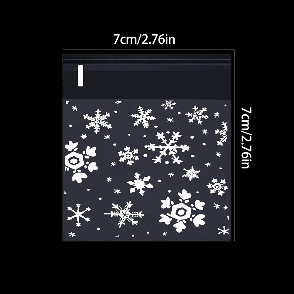 100pcs Christmas Gift Packaging Bag Plastic Packaging Bag Snowfake Printed Candy Package Bag