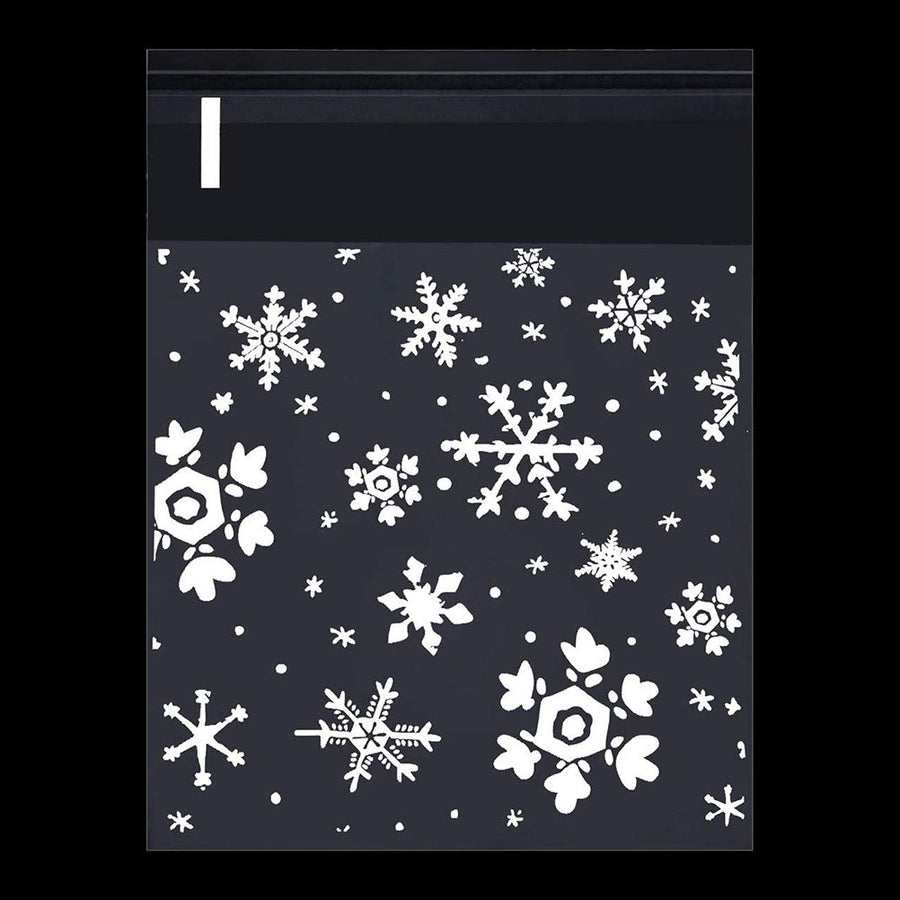 100pcs Christmas Gift Packaging Bag Plastic Packaging Bag Snowfake Printed Candy Package Bag