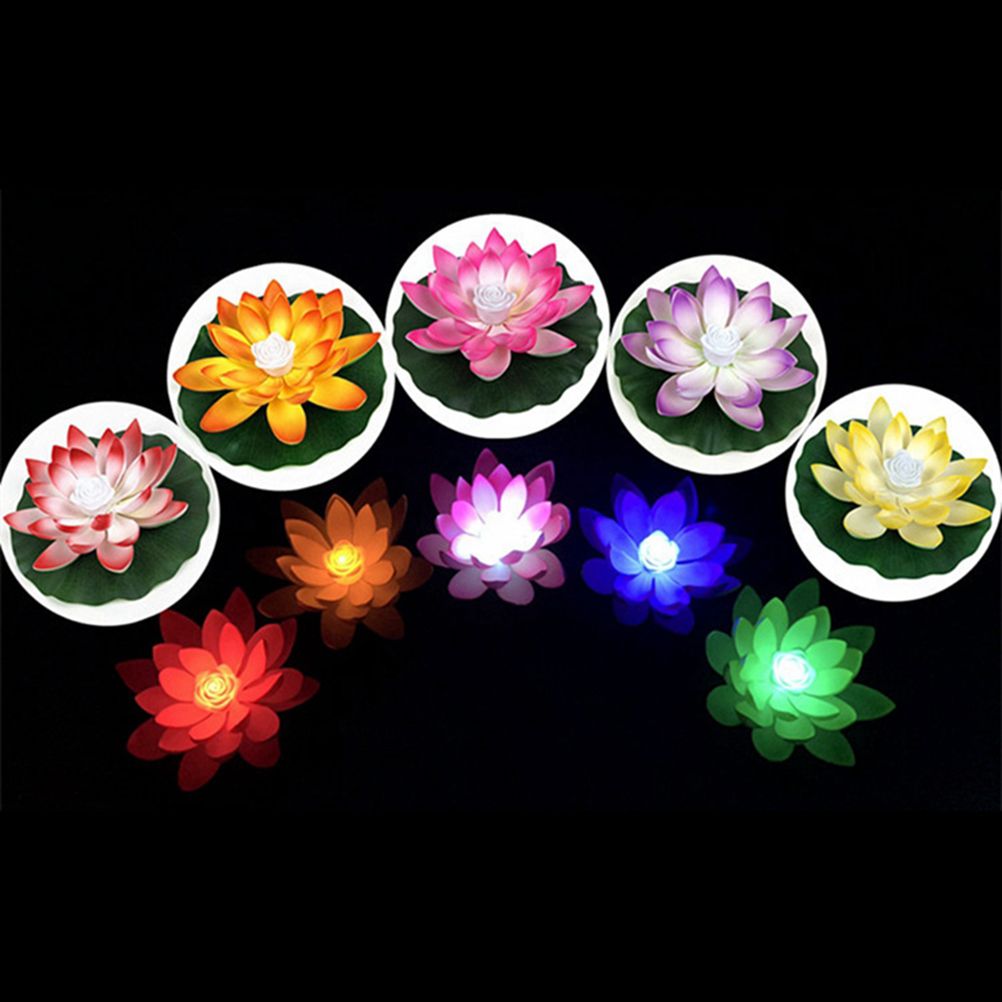 Artificial Floating Lotus Night Light LED Lotus Lamp Energy Saving Light for Garden Pool Pond Fountain Decoration