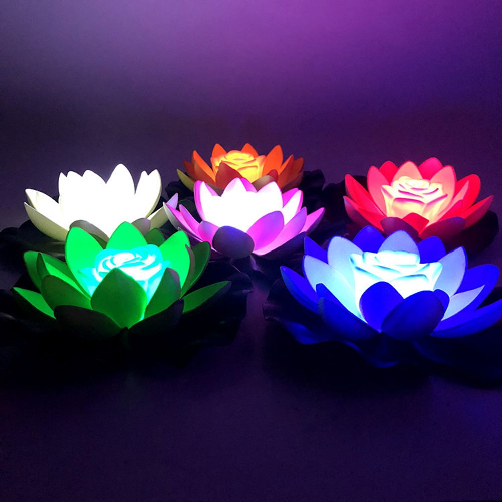 Artificial Floating Lotus Night Light LED Lotus Lamp Energy Saving Light for Garden Pool Pond Fountain Decoration