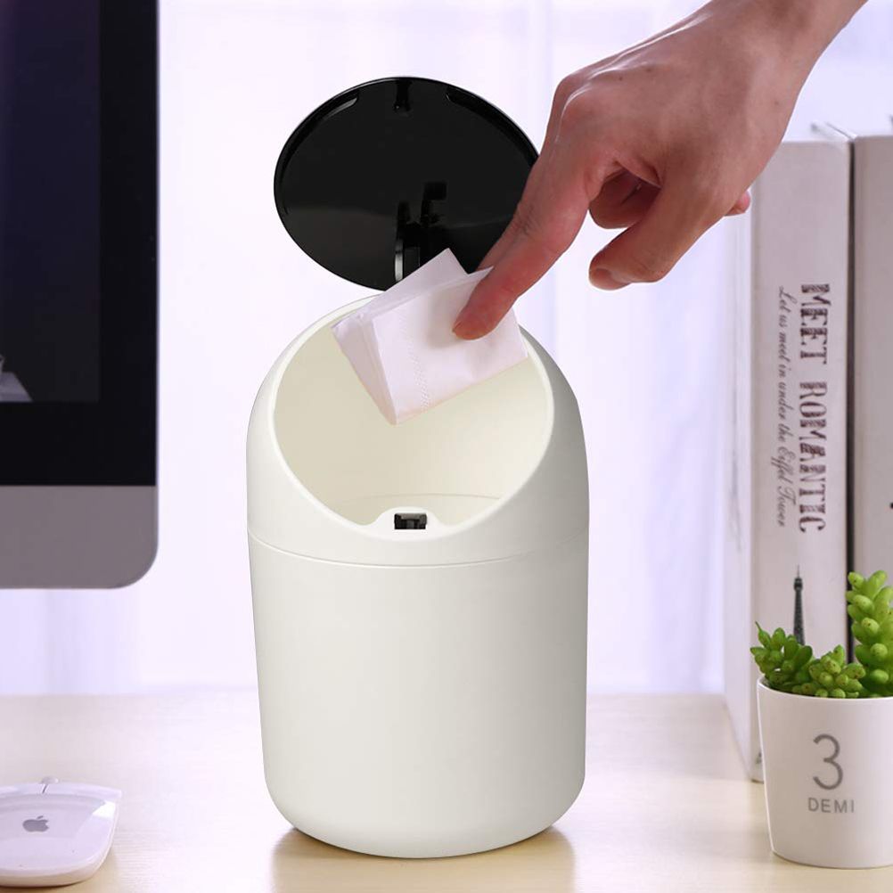 Desktop Trash Can Small Plastic Trash Bin with Lids Countertop Trash Can