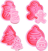 4 Pcs Christmas Biscuits Cutters Set Christmas Tree Snowman Gingerbread Egg Stamper Spring Loaded Handle Cutter