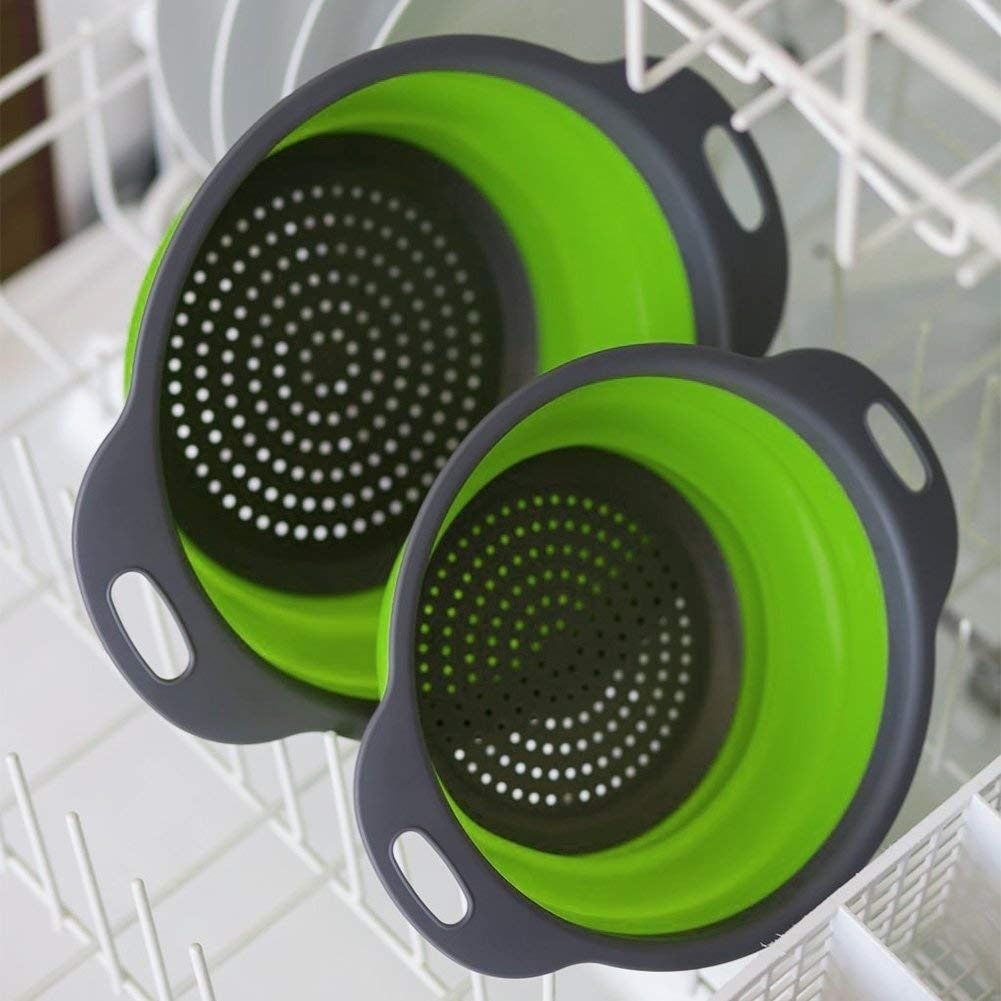 Foldable Kitchen Silicone Colander Fruit Vegetable Washing Basket Strainer Collapsible Drainer With Handle