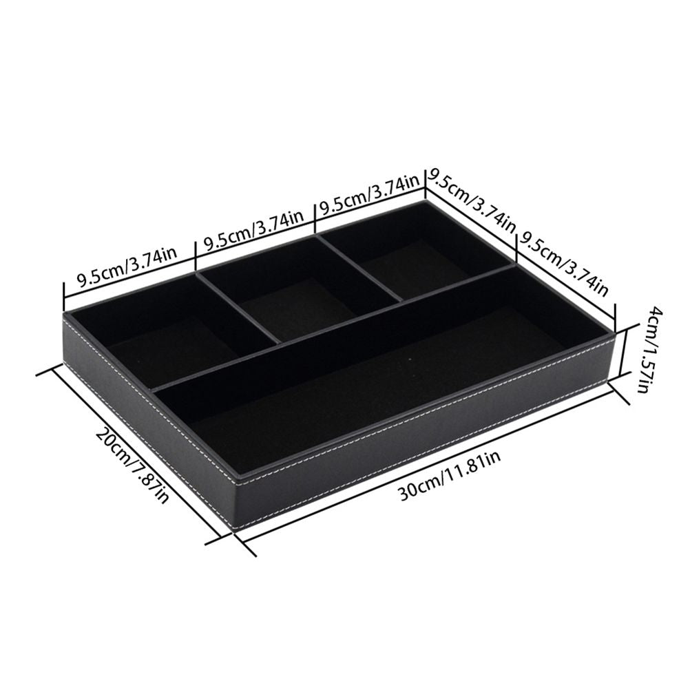 4 Compartments Leatherette Valet Tray Desk Dresser Top Organizer Box for Wallets Coins Keys and Jewelry
