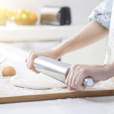 Stainless Steel Rolling Pin Non Stick Rolling Pin for Baking Dough Pizza Pie Baking Making Tool Kitchen Accessories - Top-Down View