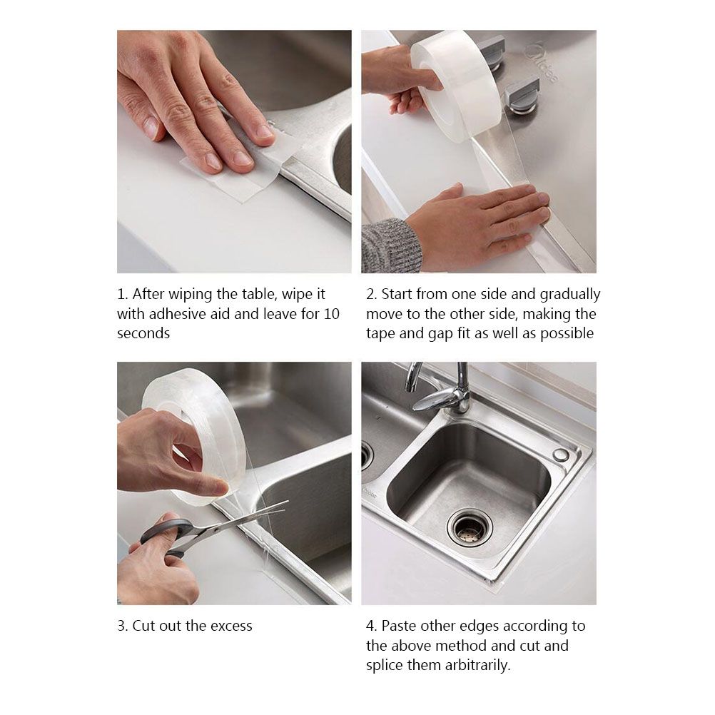 Kitchen Sink Waterproof Mildew Strong Self Adhesive Transparent Tape Bathroom Pool Water Sealing Tape