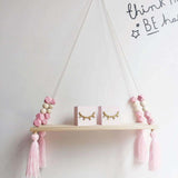 Ins Style Wall Shelf Child Decorative Shelf Hanging with Rope and Wooden Board Princess Bedroom