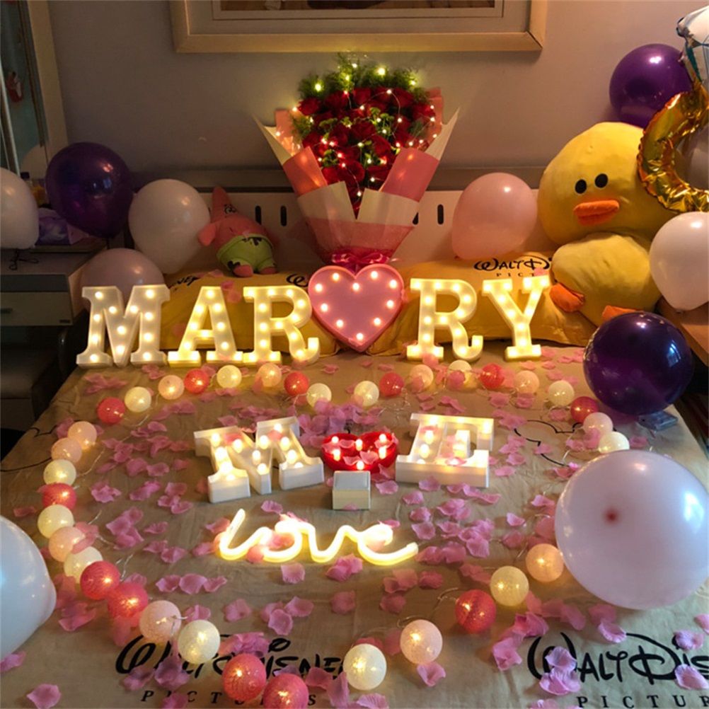 LED 26 Alphabet Letter Number Lights Ampersand Symbol Love Heart Light Up Sign Lamp For Love Wedding Home Party Holiday Bar Decoration
