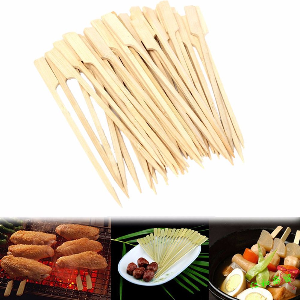 100PCS Barbecue Bamboo Skewers Disposable Bamboo Stick Barbecue Paddle Skewers