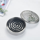 Round Mosquito Coil Holder Stainless Steel Mosquito Coil Disk Portable Mosquito Coil Tray with Hollow Cover