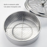 Round Mosquito Coil Holder Stainless Steel Mosquito Coil Disk Portable Mosquito Coil Tray with Hollow Cover