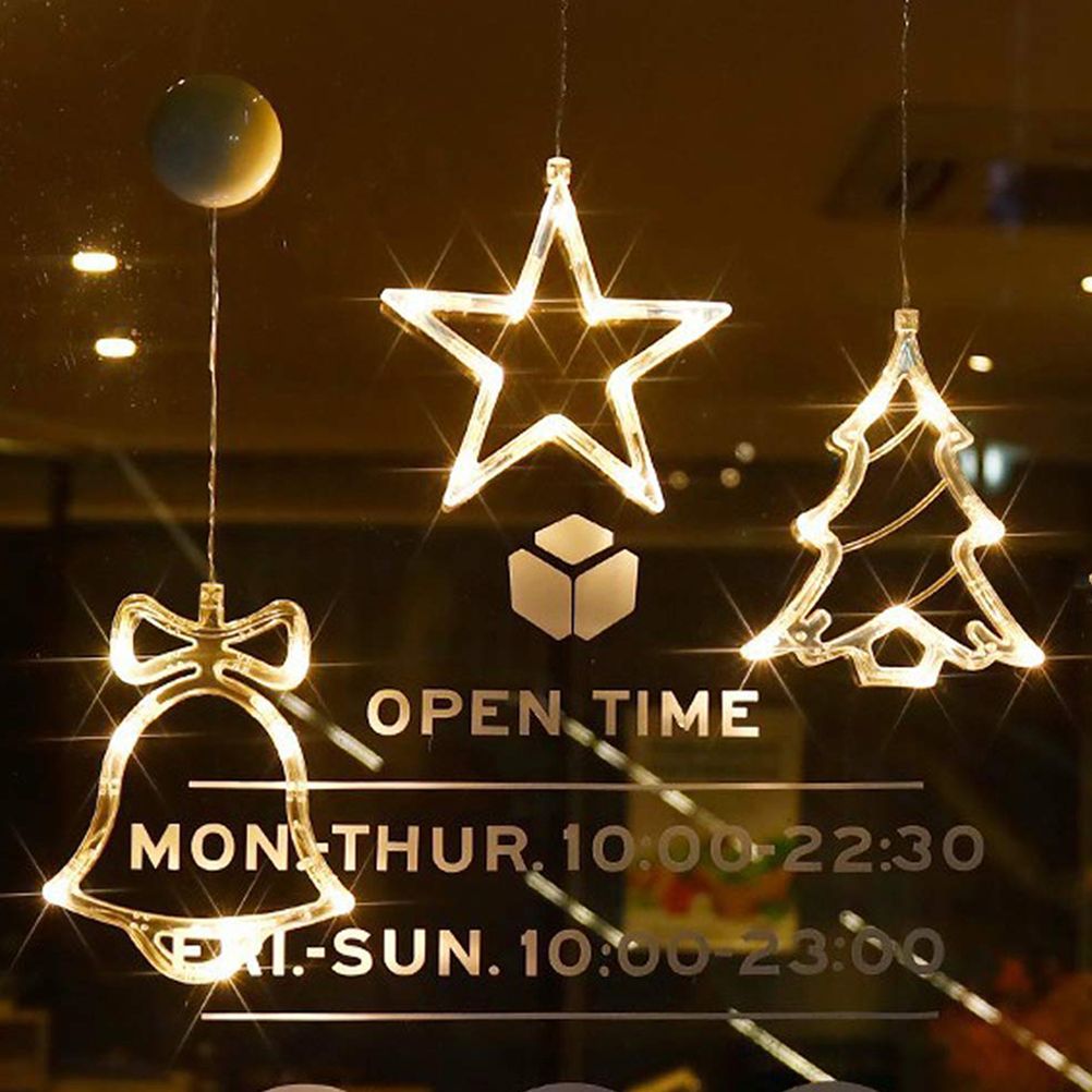 Window Sucker Holiday Lamp LED Christmas Trees Deer Bell Star Santa Hanging Garland Light Wall Decorative