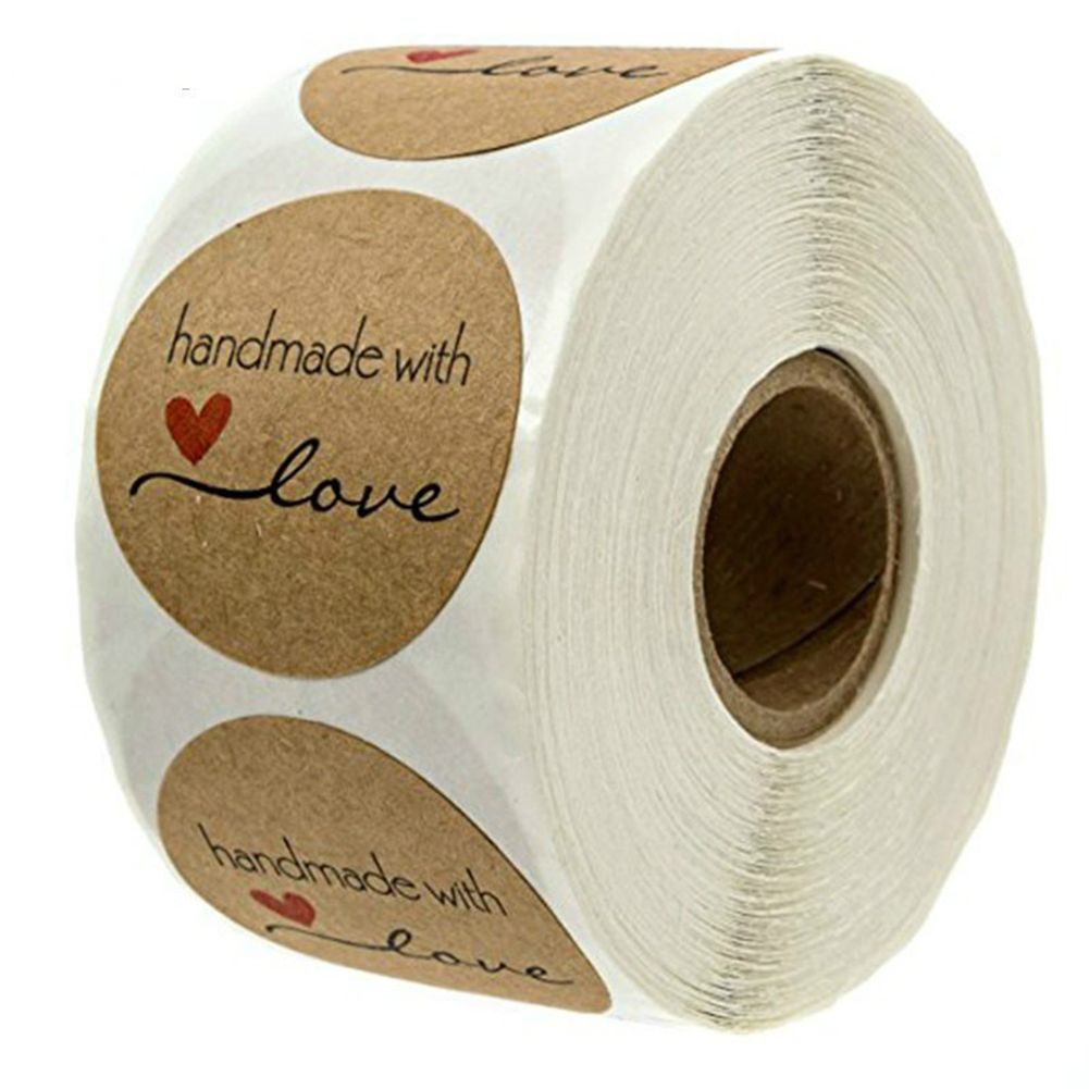 500Pcs Handmade with Love Stickers Round Self Adhesive Kraft Paper Labels Gift Tag