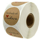 500Pcs Handmade with Love Stickers Round Self Adhesive Kraft Paper Labels Gift Tag
