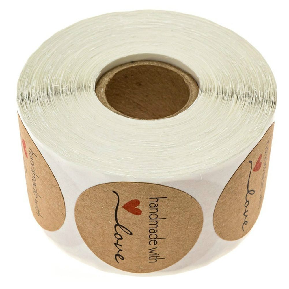 500Pcs Handmade with Love Stickers Round Self Adhesive Kraft Paper Labels Gift Tag