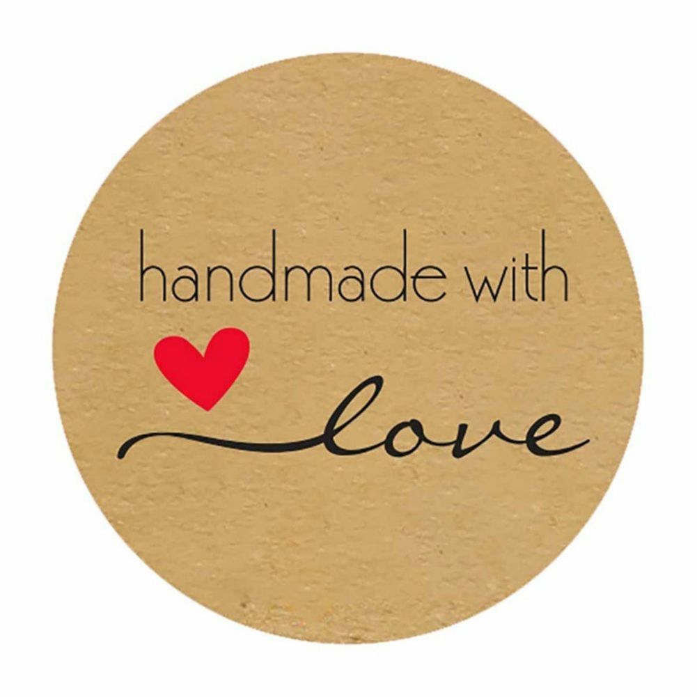 500Pcs Handmade with Love Stickers Round Self Adhesive Kraft Paper Labels Gift Tag